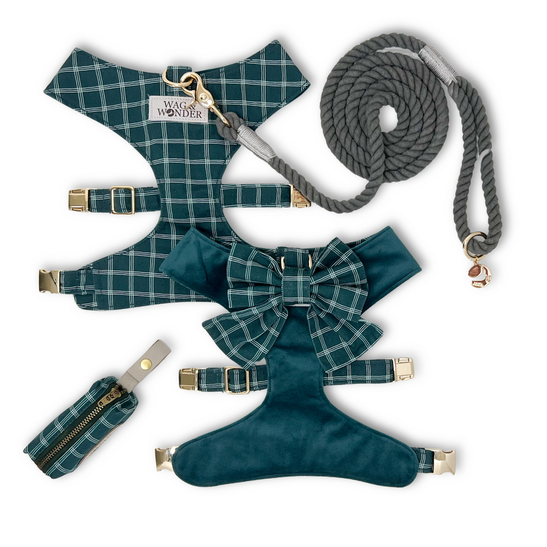 Atlantic Waves Reversible Dog Harness + Sailor Bow Walk Set