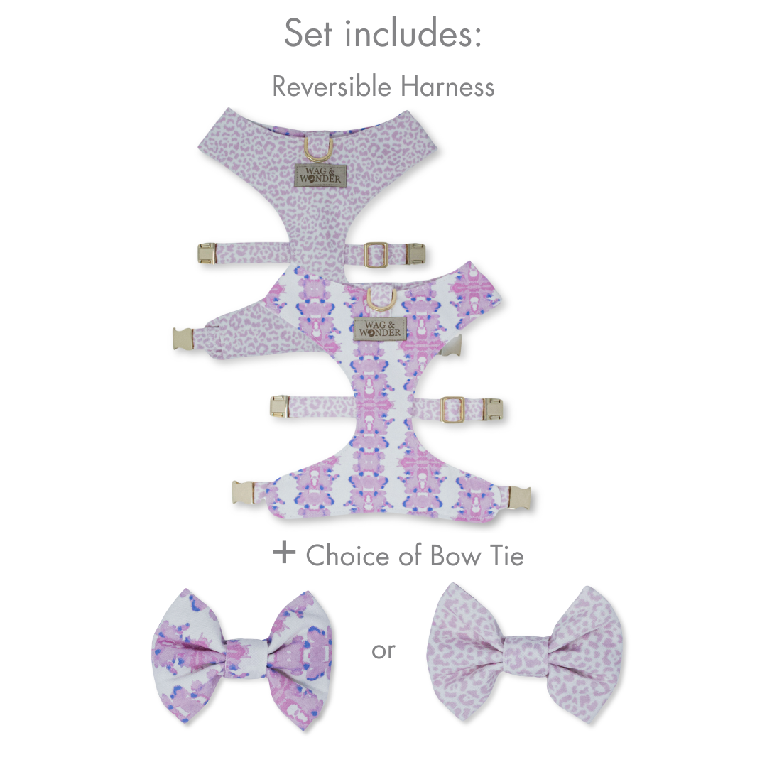 French Lavender Reversible Dog Harness + Bow Tie