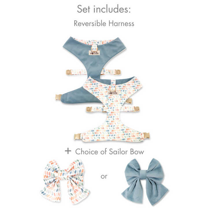Arctic Sky Reversible Dog Harness + Sailor Bow