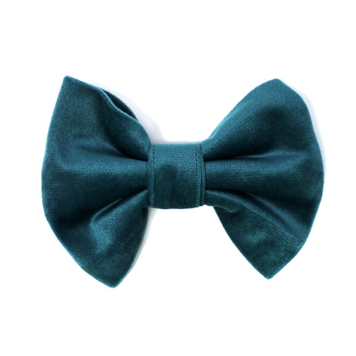 Dark teal velvet classic dog bow