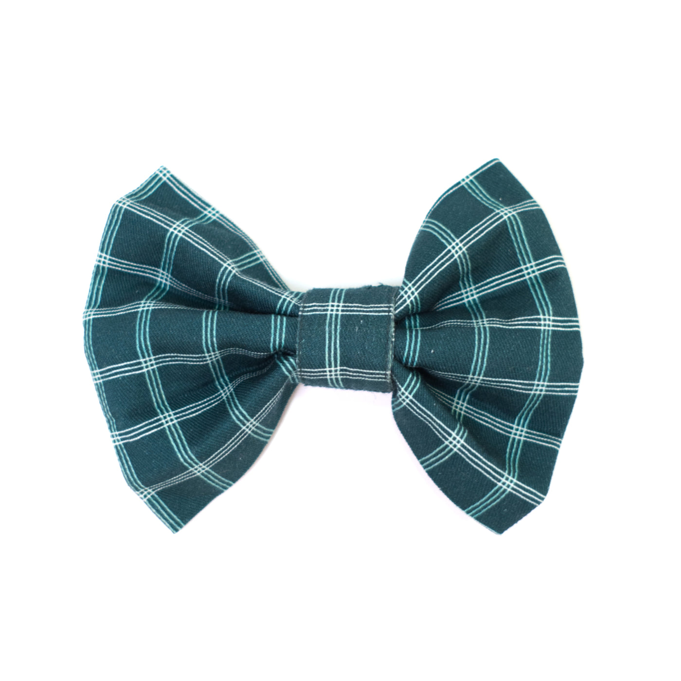 Dark teal windowpane plaid classic dog bow tie