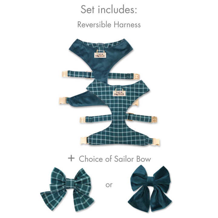 Atlantic Waves Reversible Dog Harness + Sailor Bow