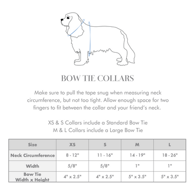 Size chart for Wag & Wonder dog collar with bow tie