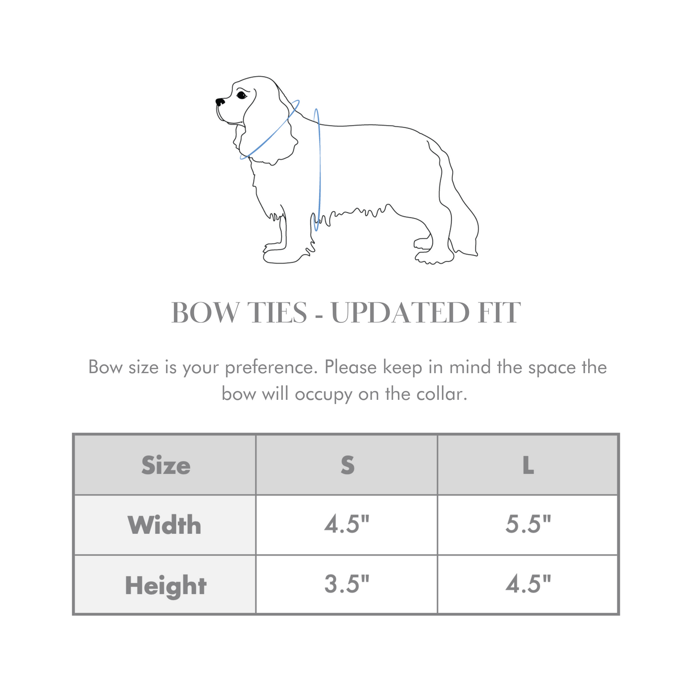 Classic dog bow tie size chart