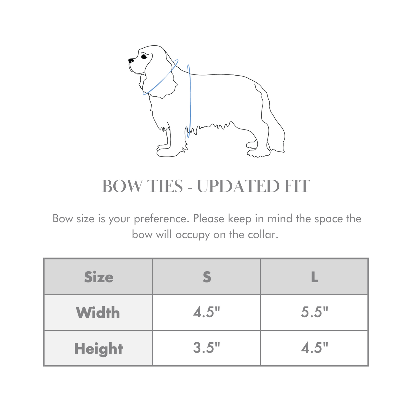 Size chart for dog bow ties