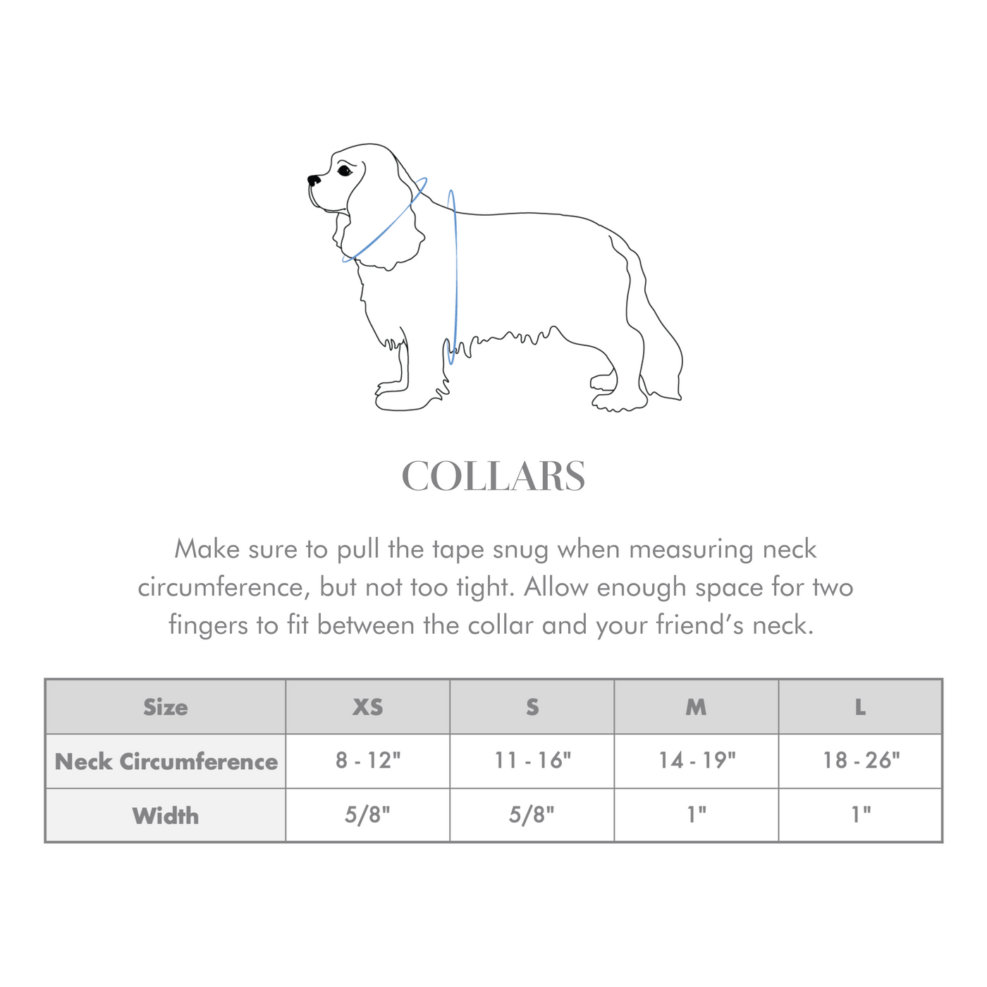Size chart for Wag & Wonder dog collars