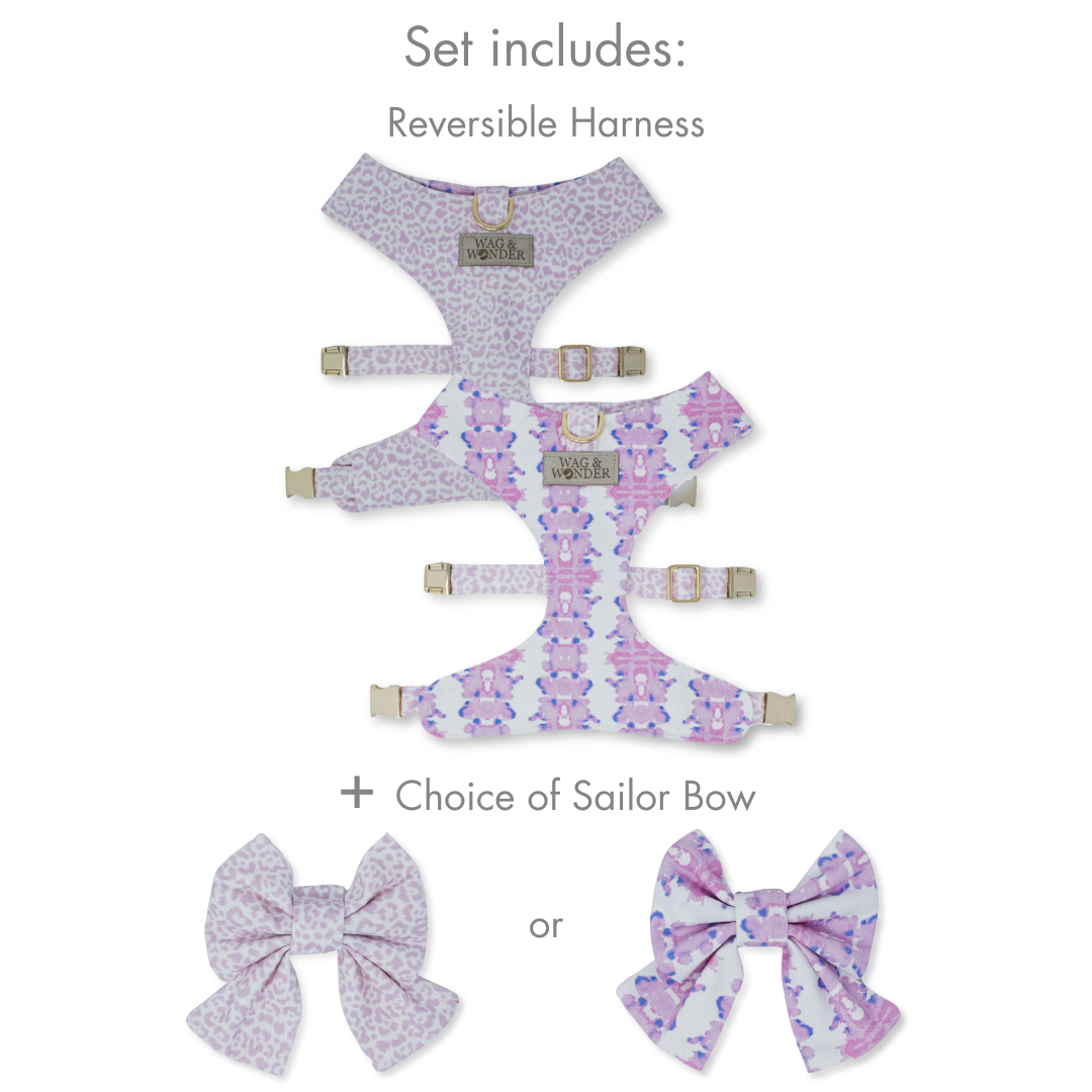 French Lavender Reversible Dog Harness + Sailor Bow