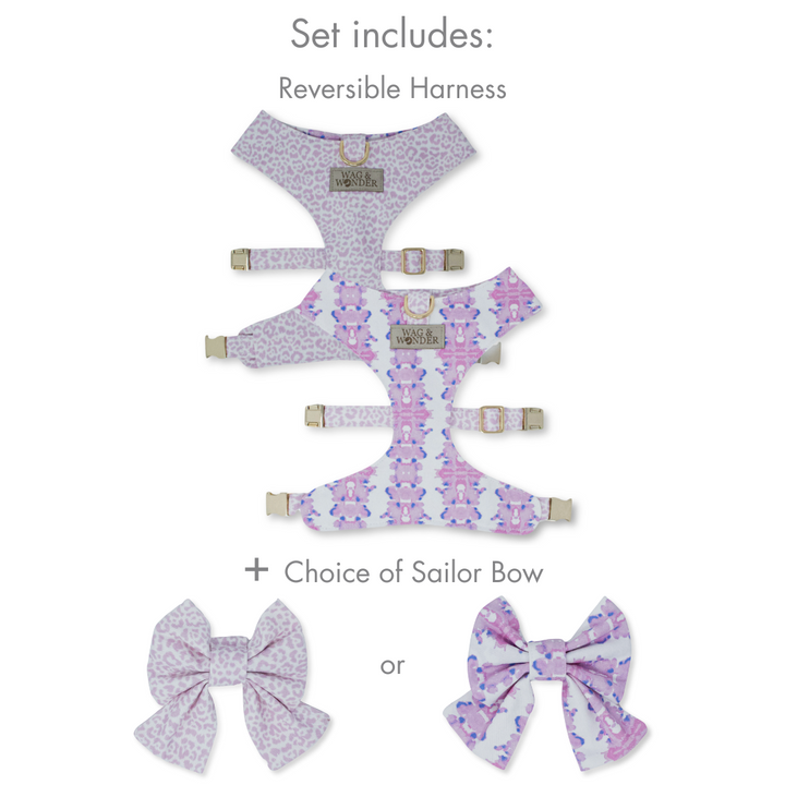 French Lavender Reversible Dog Harness + Sailor Bow