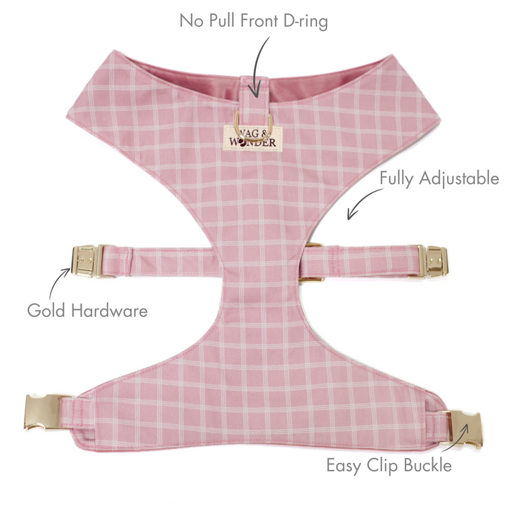 Rose Blossom Reversible Dog Harness + Bow Tie