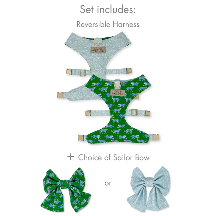 Leopard Parade Reversible Dog Harness + Sailor Bow