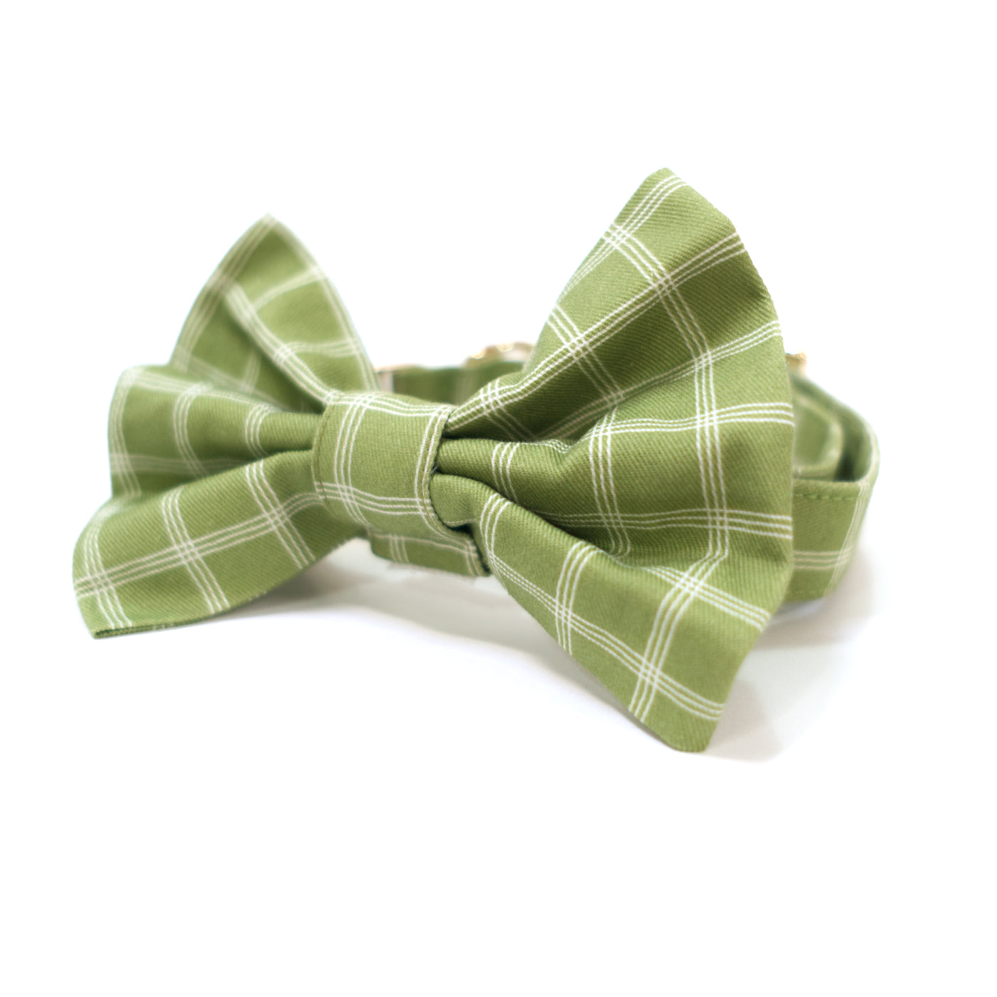 Moss green triple windowpane plaid dog collar and bow tie