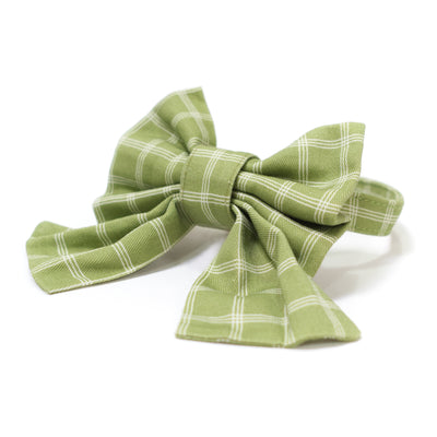 Spring green dog collar with sailor bow in windowpane plaid print