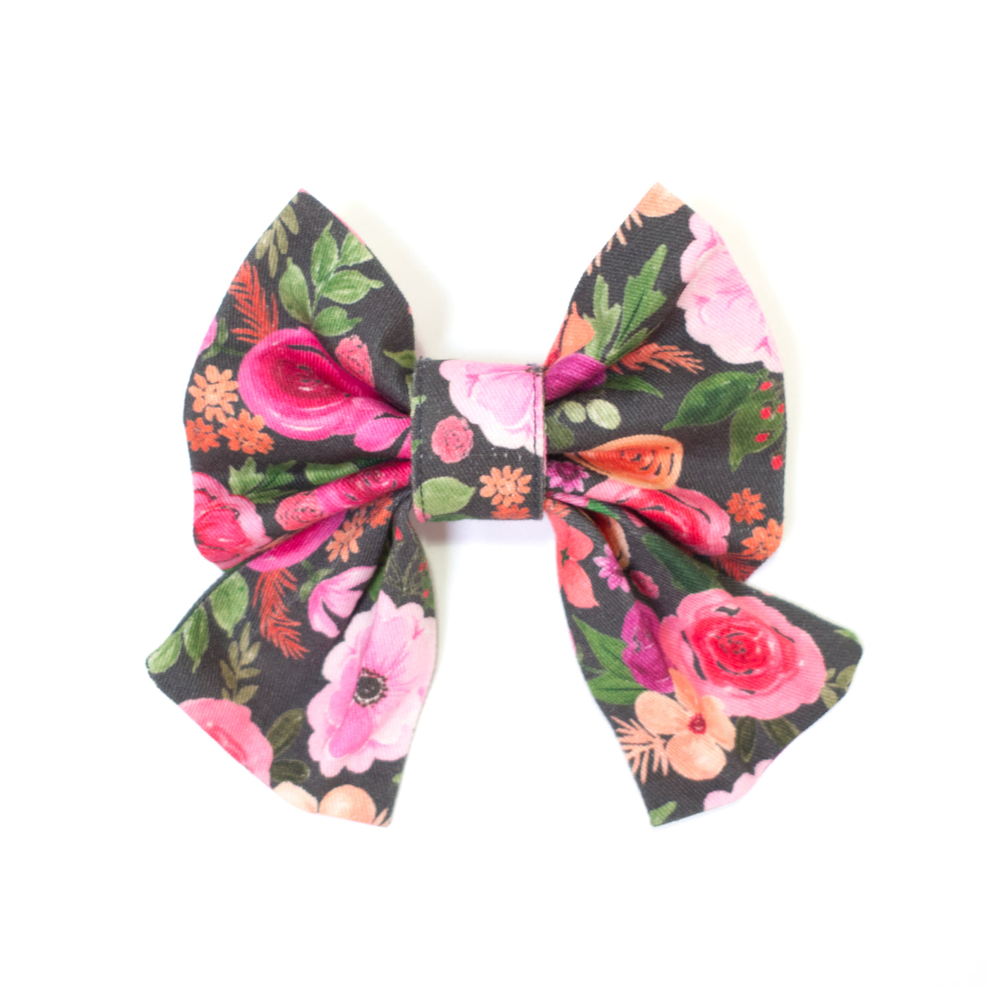 Coral and pink floral sailor dog bow