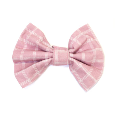 Light pink triple windowpane plaid dog bow tie