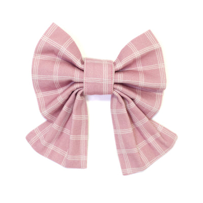Blush pink triple windowpane plaid sailor dog bow