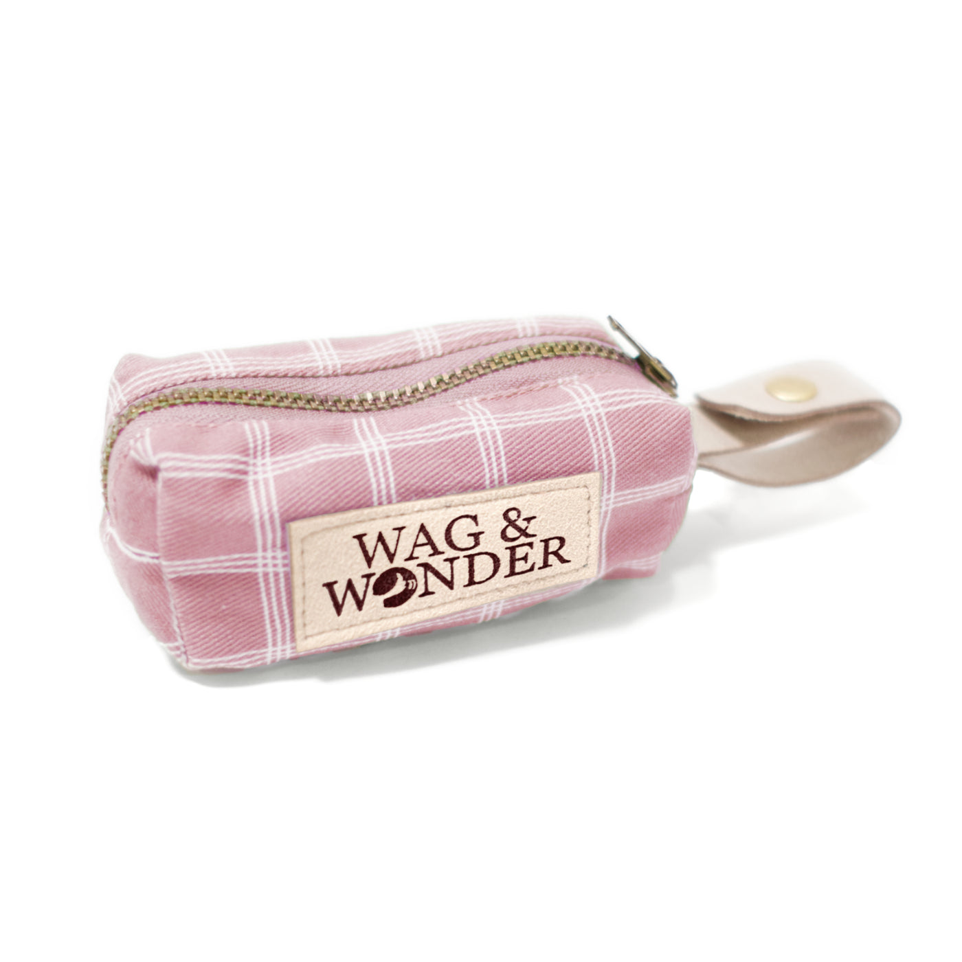 Blush pink triple windowpane plaid dog poop bag holder