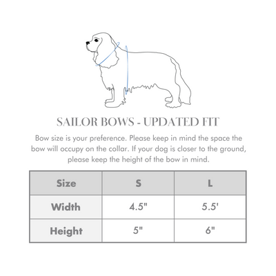 Size chart for Wag & Wonder sailor dog bow