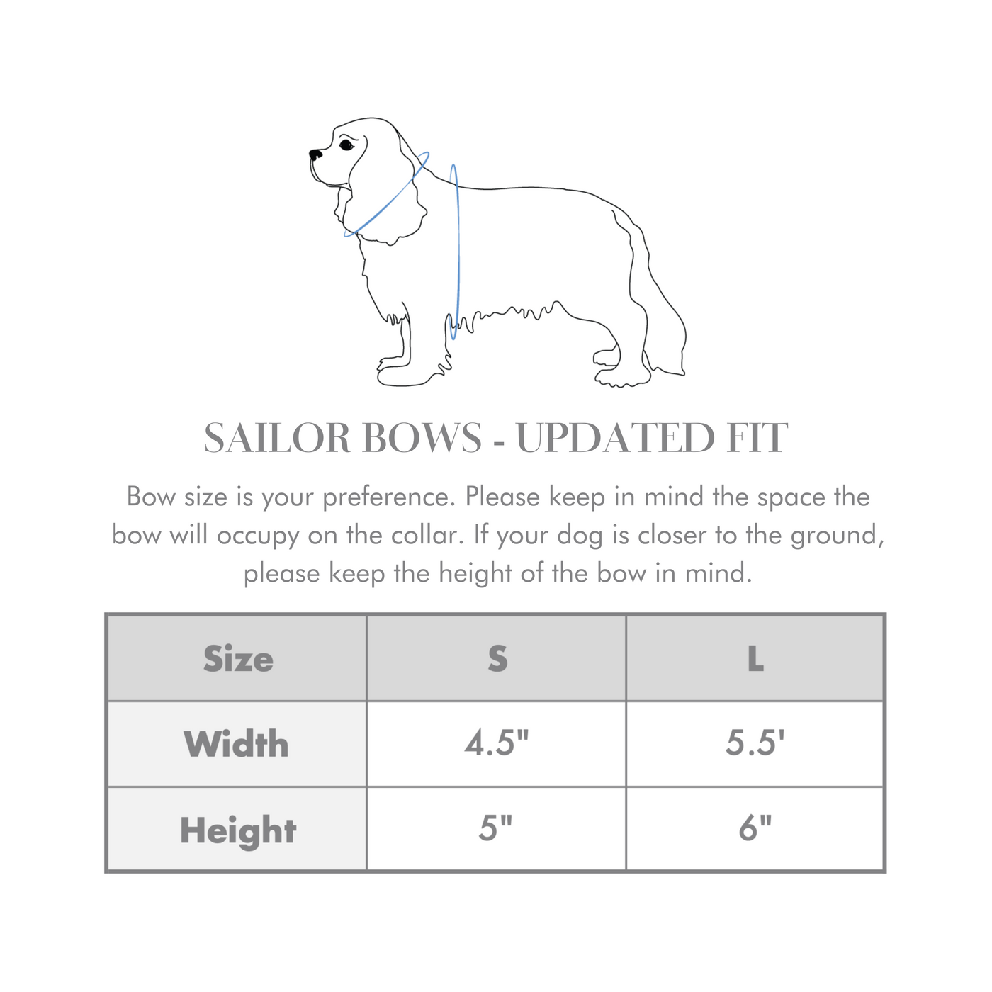 Wag & Wonder size chart for sailor dog bows