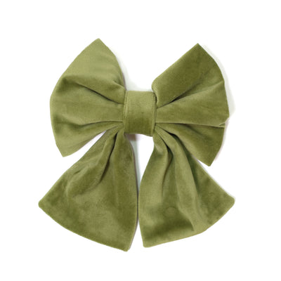 Olive green velvet sailor dog bow