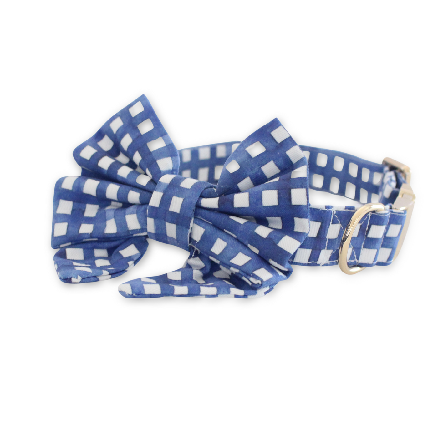 Navy Watercolor Plaid Classic Dog Collar + Sailor Bow
