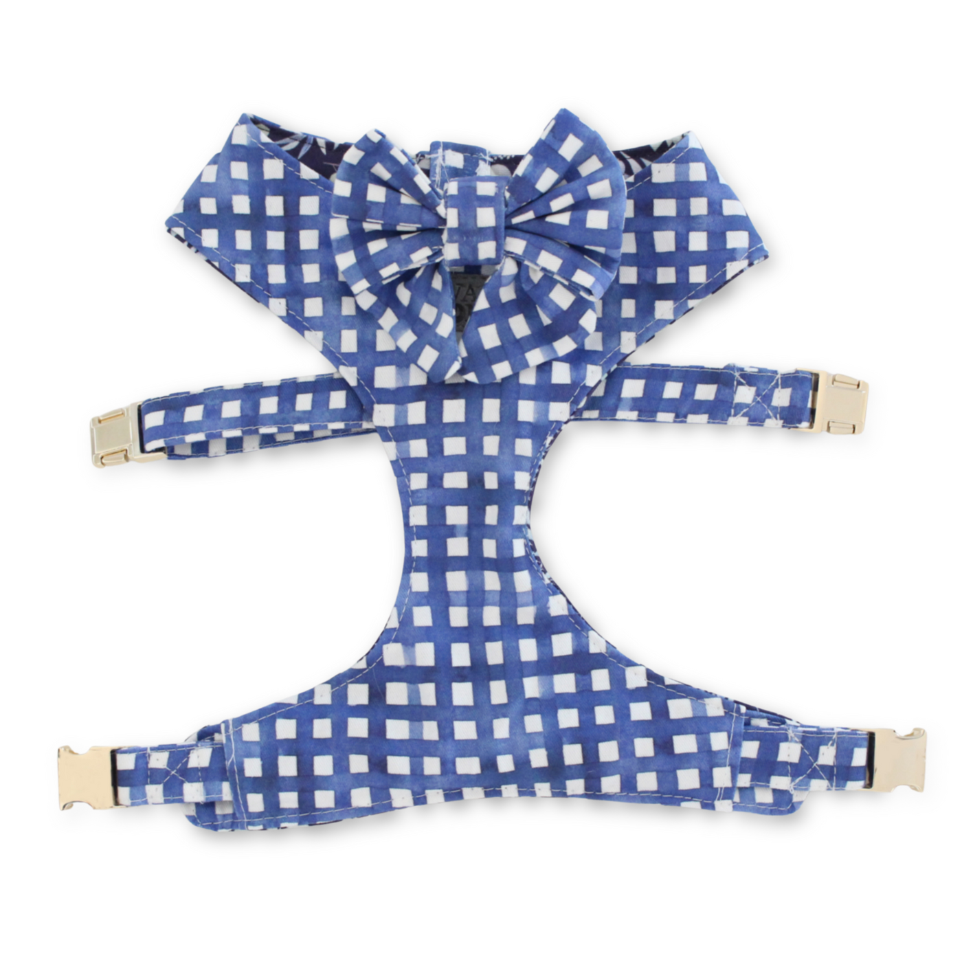 Woodland Foliage Reversible Dog Harness + Navy Watercolor Plaid Sailor Bow
