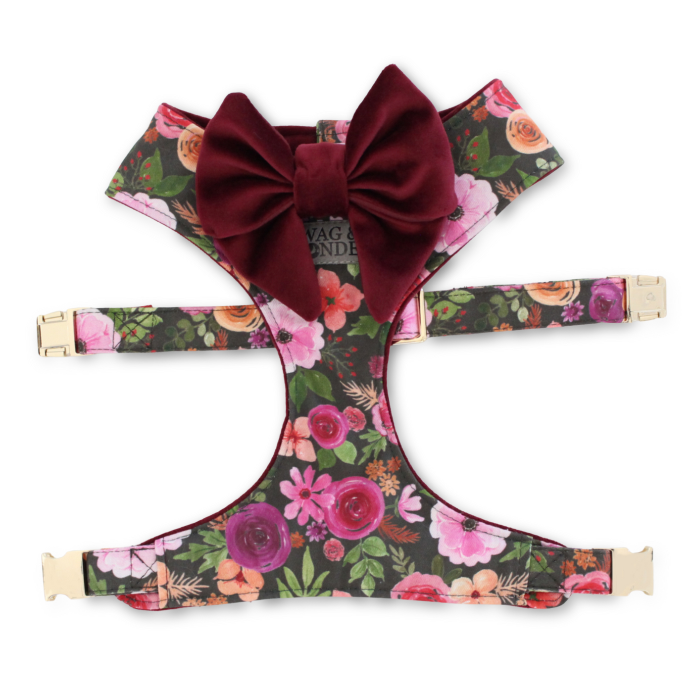 Mulberry Bouquet Reversible Dog Harness + Velvet Mulberry Sailor Bow