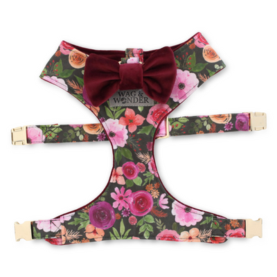 Mulberry Bouquet Reversible Dog Harness + Velvet Mulberry Bow Tie