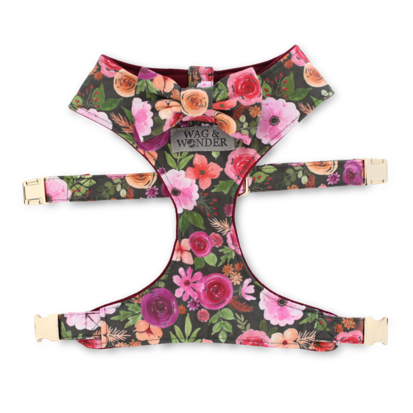 Mulberry Bouquet Reversible Dog Harness + Mulberry Bouquet Bow Tie