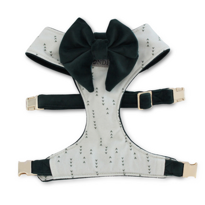 Evergreen Forest Reversible Dog Harness + Velvet Evergreen Sailor Bow