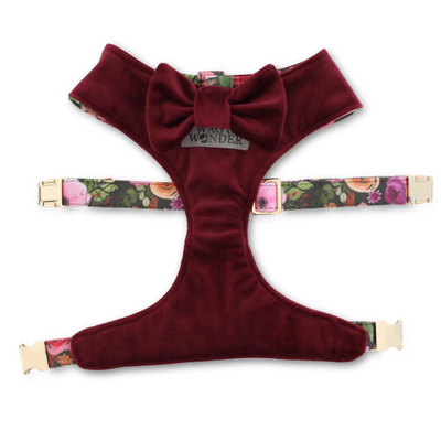 Mulberry Bouquet Reversible Dog Harness + Velvet Mulberry Bow Tie