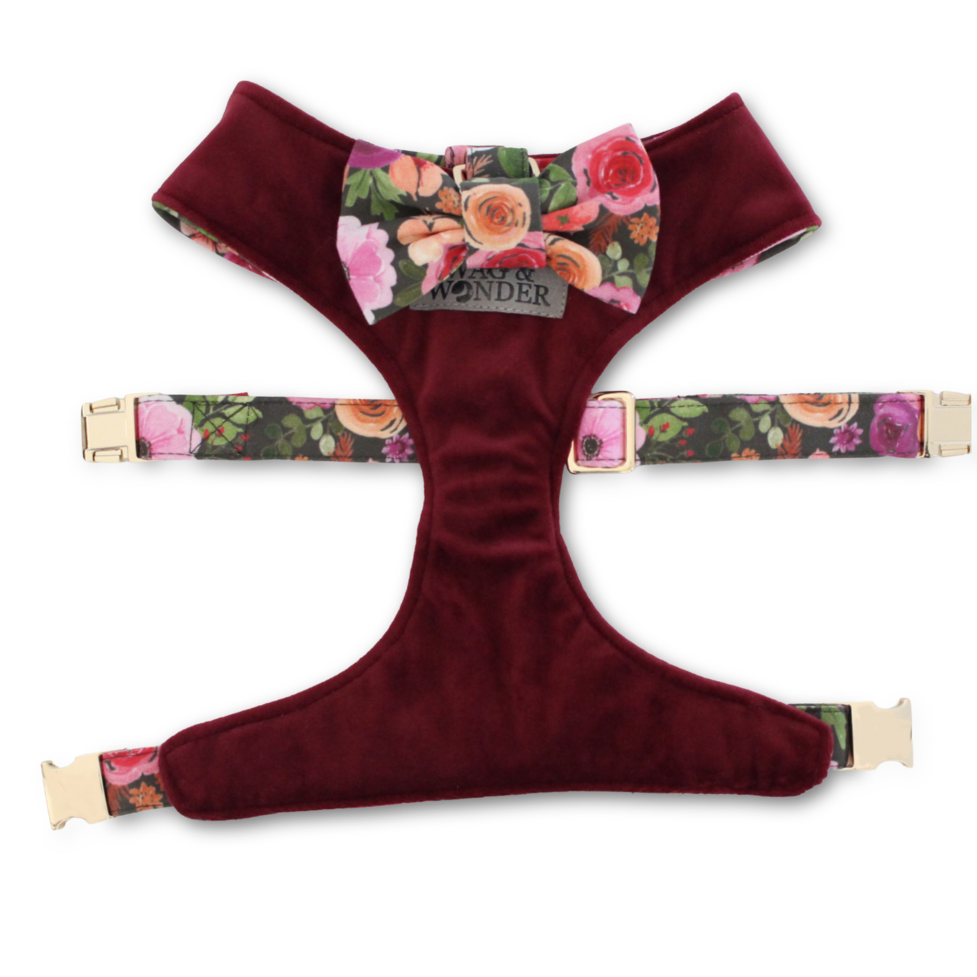 Mulberry Bouquet Reversible Dog Harness + Mulberry Bouquet Bow Tie