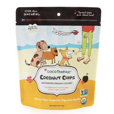 Coco Therapy Coconut Chips dog treats in pouch