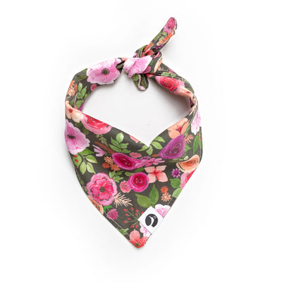Dog bandana in pink multi floral on gray