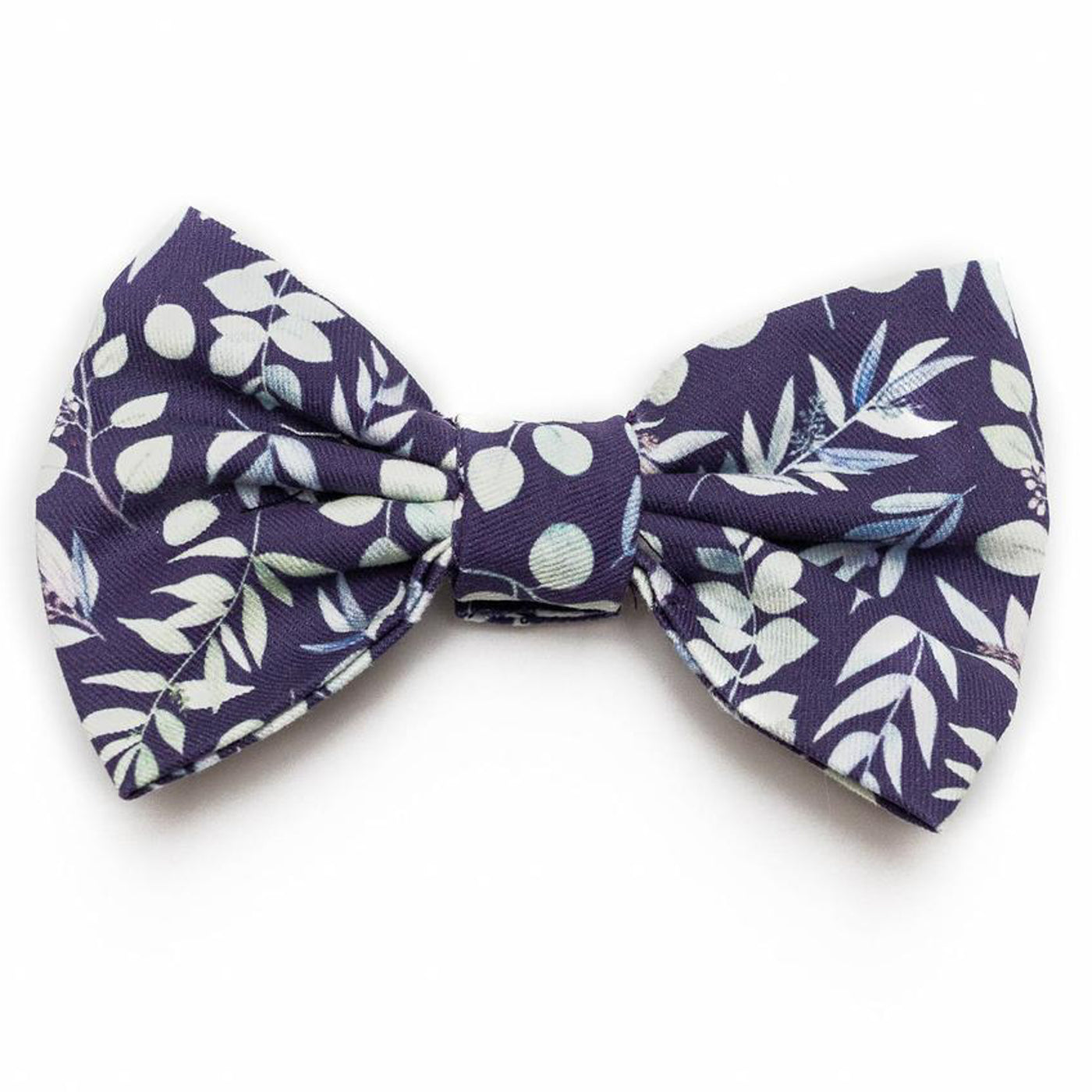 Classic dog bow tie in indigo background with mult-color foliage