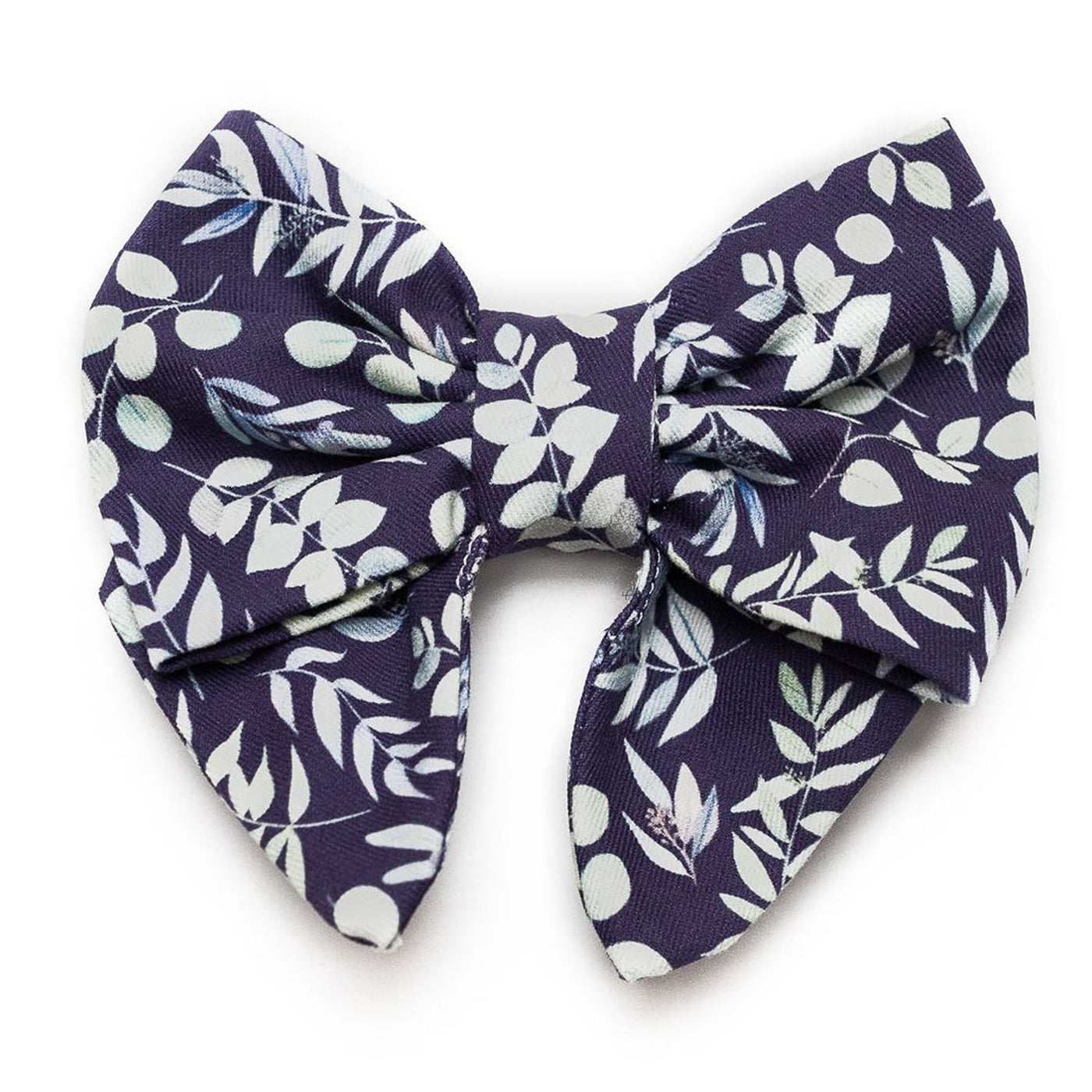 Sailor dog bow in indigo background with mult-color foliage