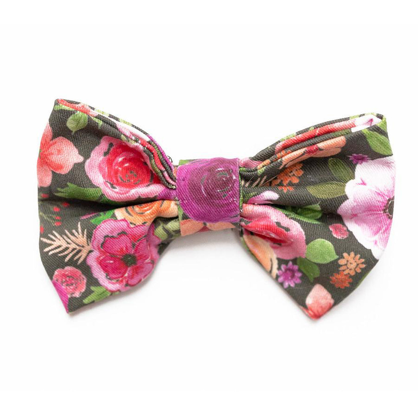Classic dog bow tie in pink multi floral on gray