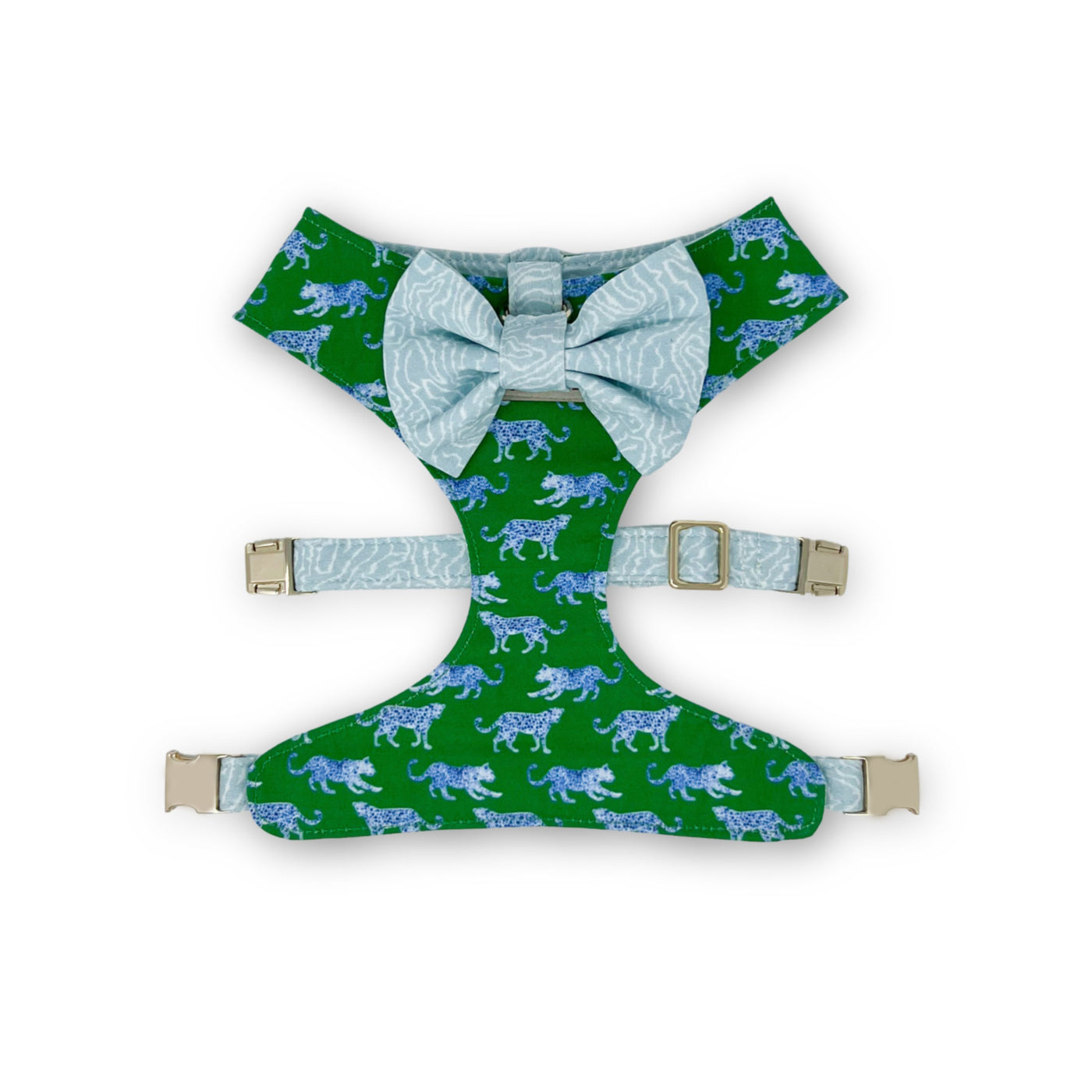 Leopard Parade Reversible Dog Harness + Endless Path Bow Tie