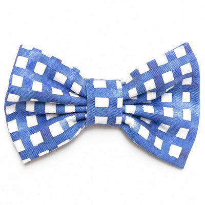 Classic dog bow tie in navy watercolor plaid
