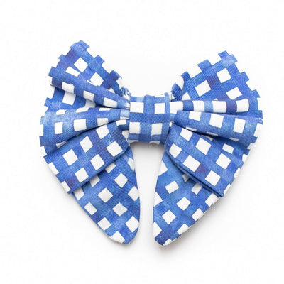 Sailor dog bow in navy watercolor plaid