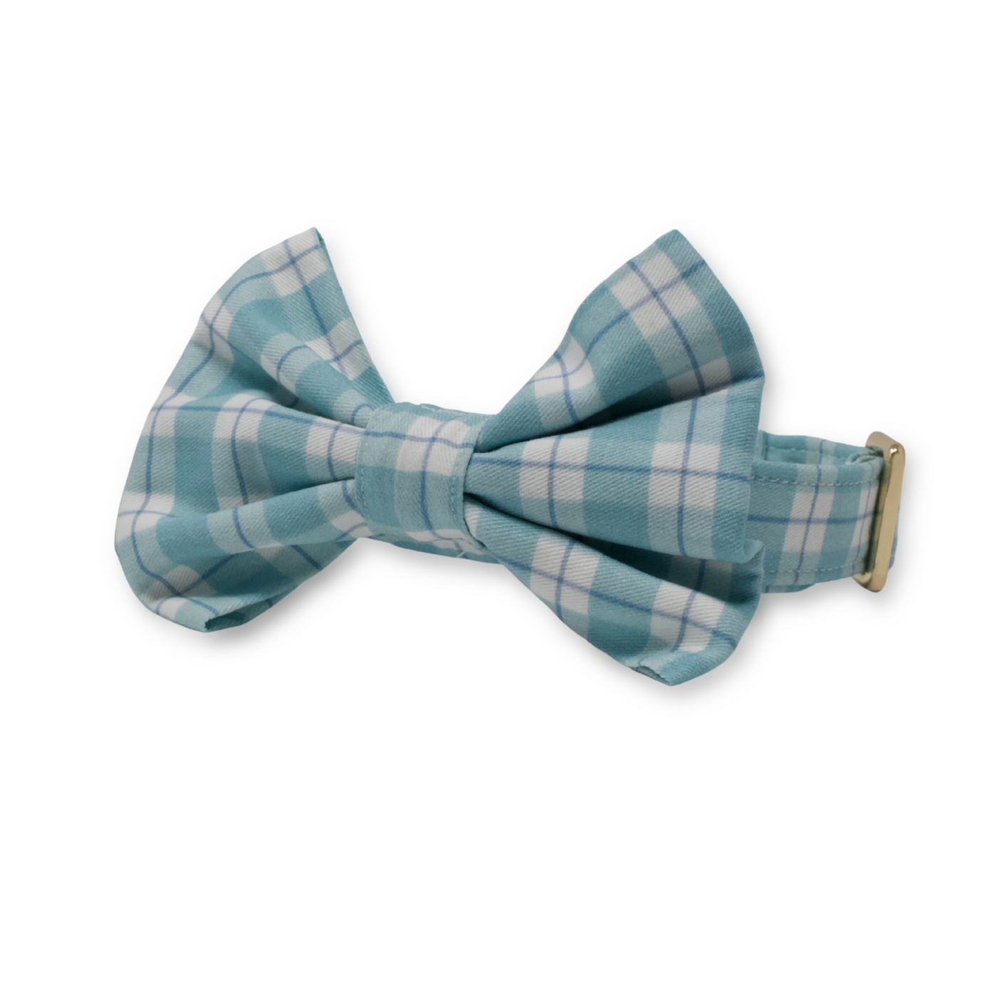 Dog collar and bow tie in aqua and blue blue plaid