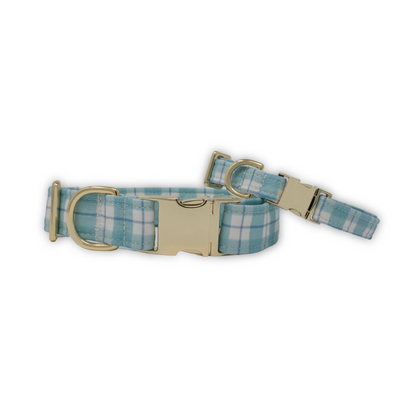 Aqua and blue plaid dog collar