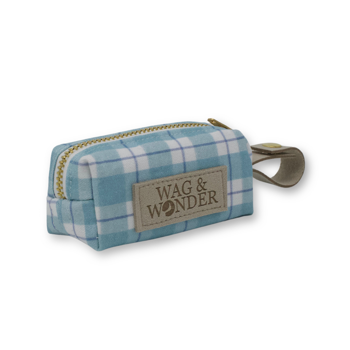 aqua and blue plaid dog waste bag holder