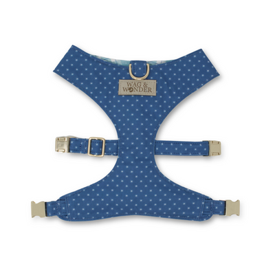 blue star print reversible dog harness