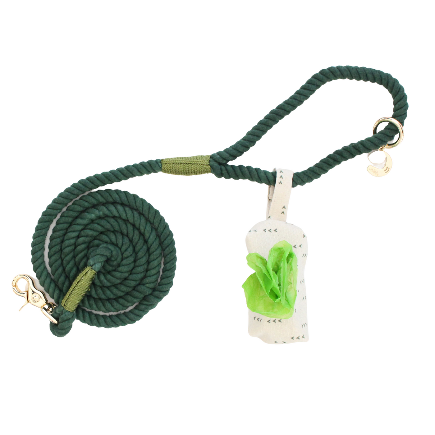 Evergreen Rope Dog Leash + Evergreen Forest Waste Bag Holder
