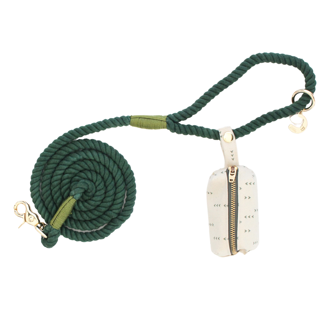 Evergreen Rope Dog Leash + Evergreen Forest Waste Bag Holder