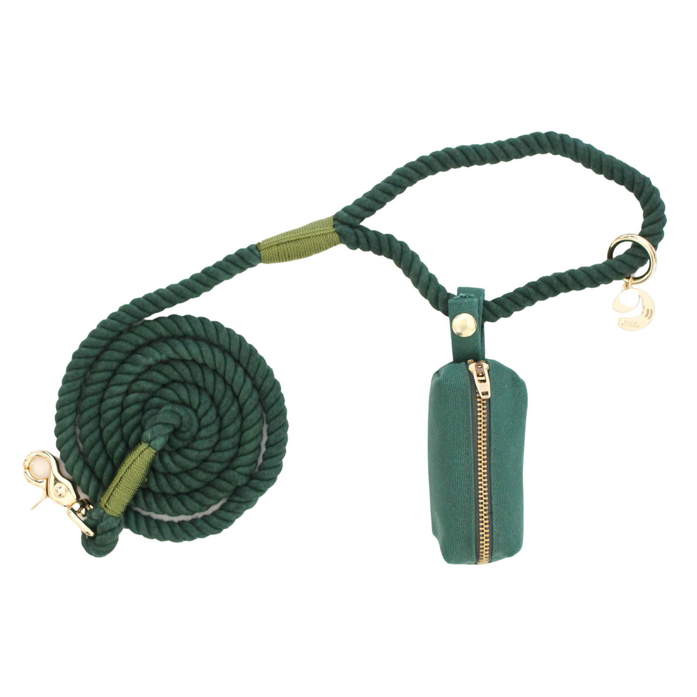 Evergreen Rope Dog Leash + Evergreen Waste Bag Holder