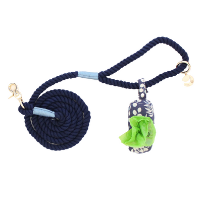 Midnight Rope Dog Leash + Woodland Foliage Waste Bag Holder